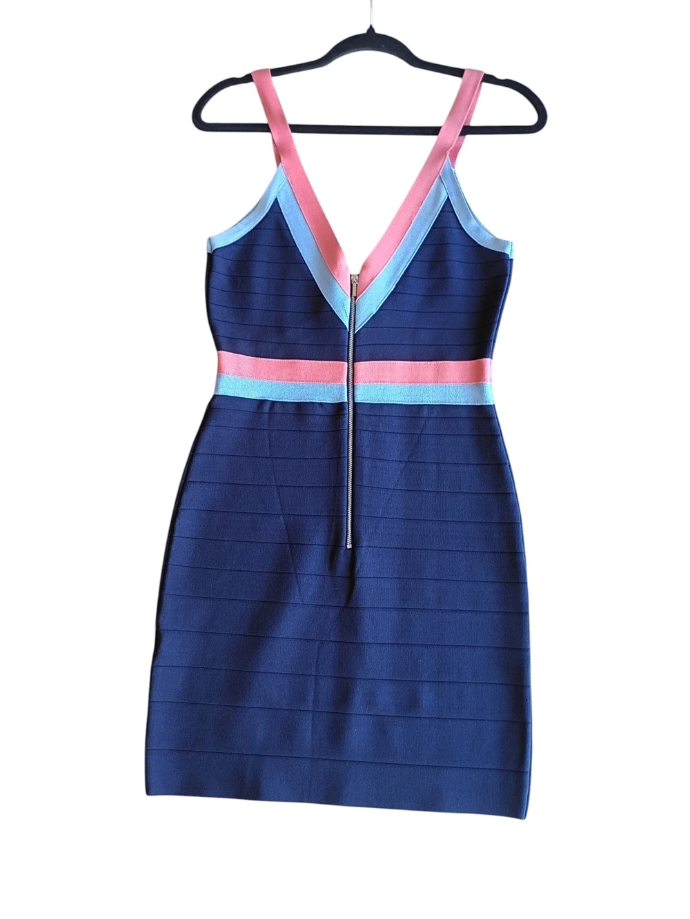 bebe Navy Bandage Mini Dress with Pink and Light Blue Trim SZ M - Picture 5 of 6